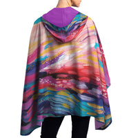 EttaVee "Brush Strokes 90" Reversible Rain Cape Poncho – Lightweight Hooded Womens Wrap