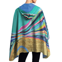 EttaVee "Rainbow Riviera 1" Reversible Rain Cape Poncho – Lightweight Hooded Womens Wrap