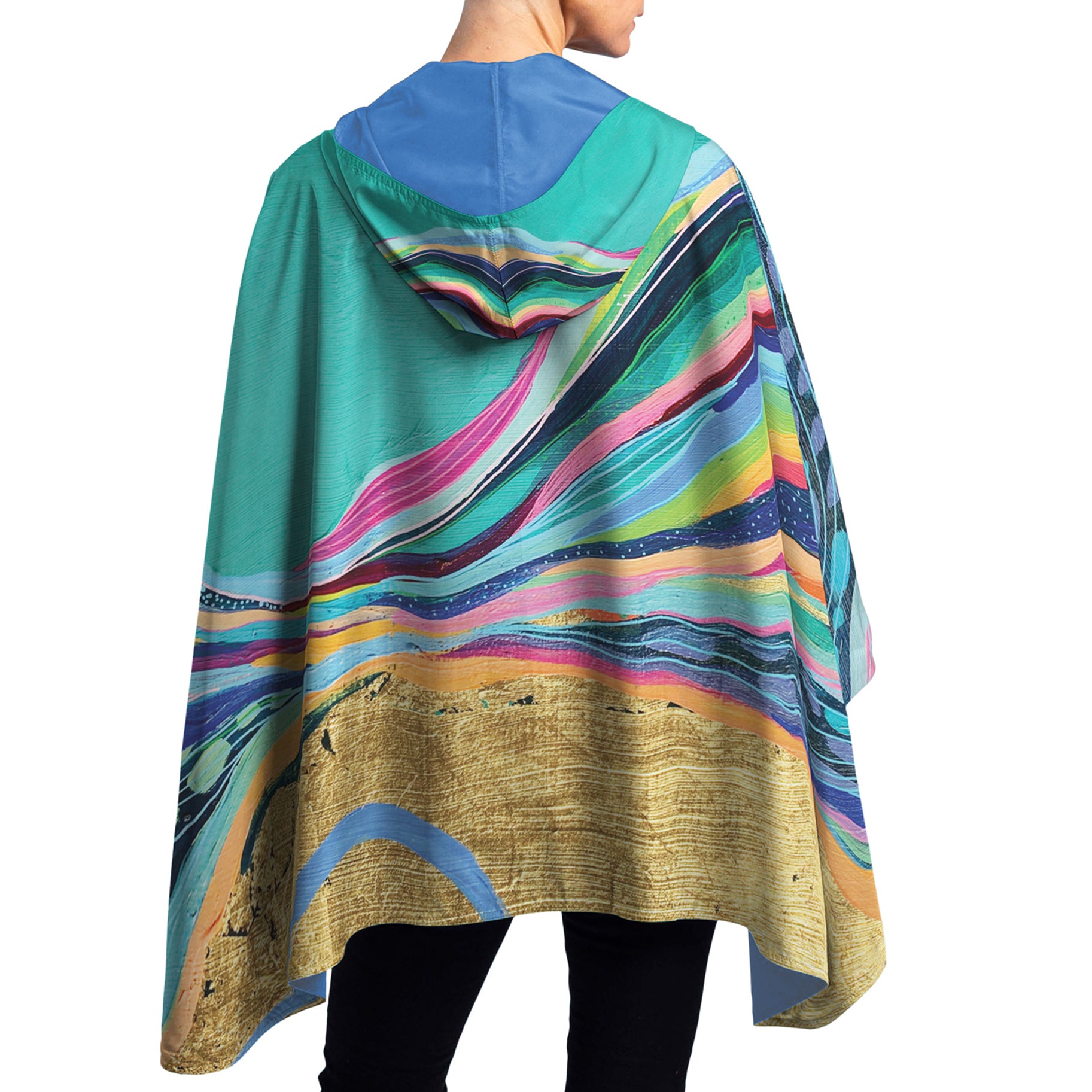 EttaVee "Rainbow Riviera 1" Reversible Rain Cape Poncho – Lightweight Hooded Womens Wrap