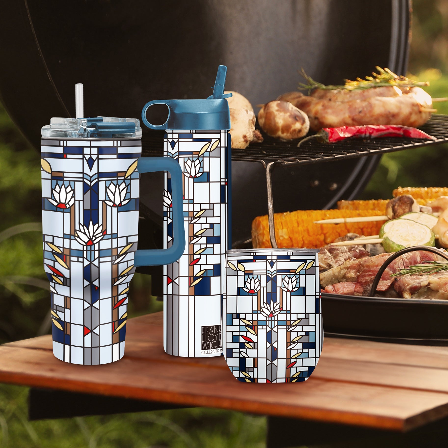 Frank Lloyd Wright "Waterlilies" Insulated Drinkware Set of 3, 1 per size