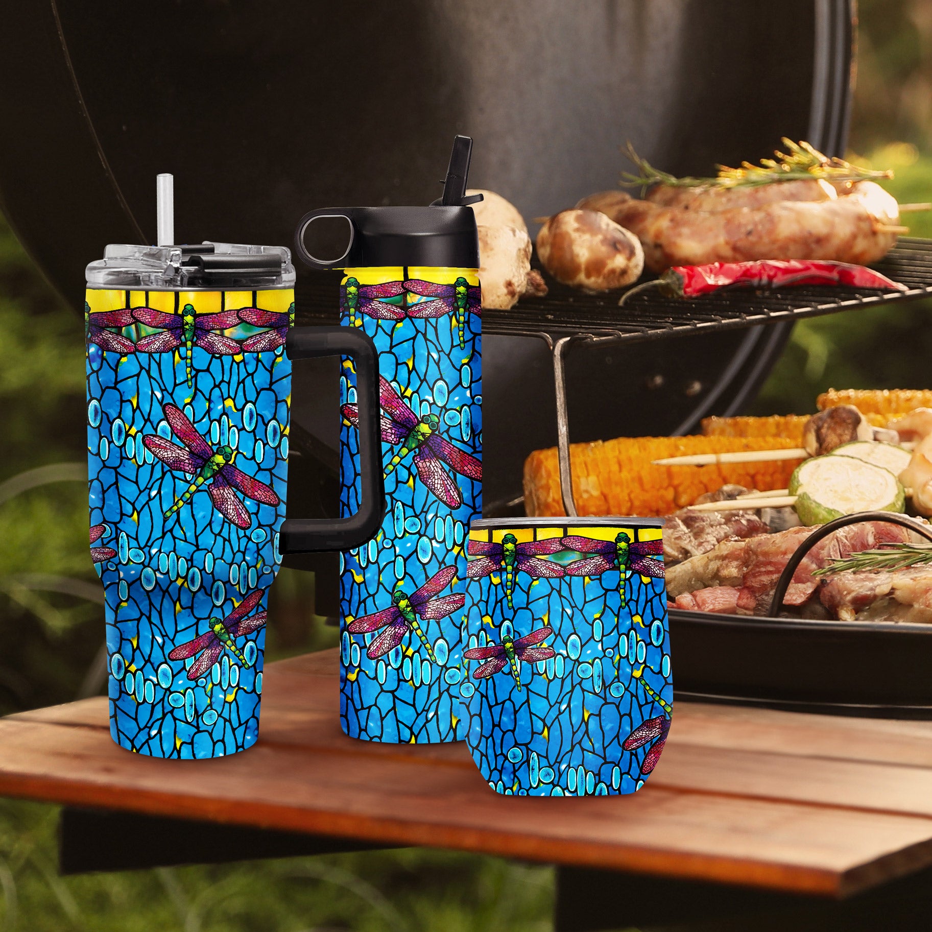 Tiffany "Dragonfly" - Purple Insulated Drinkware Set of 3, 1 per size