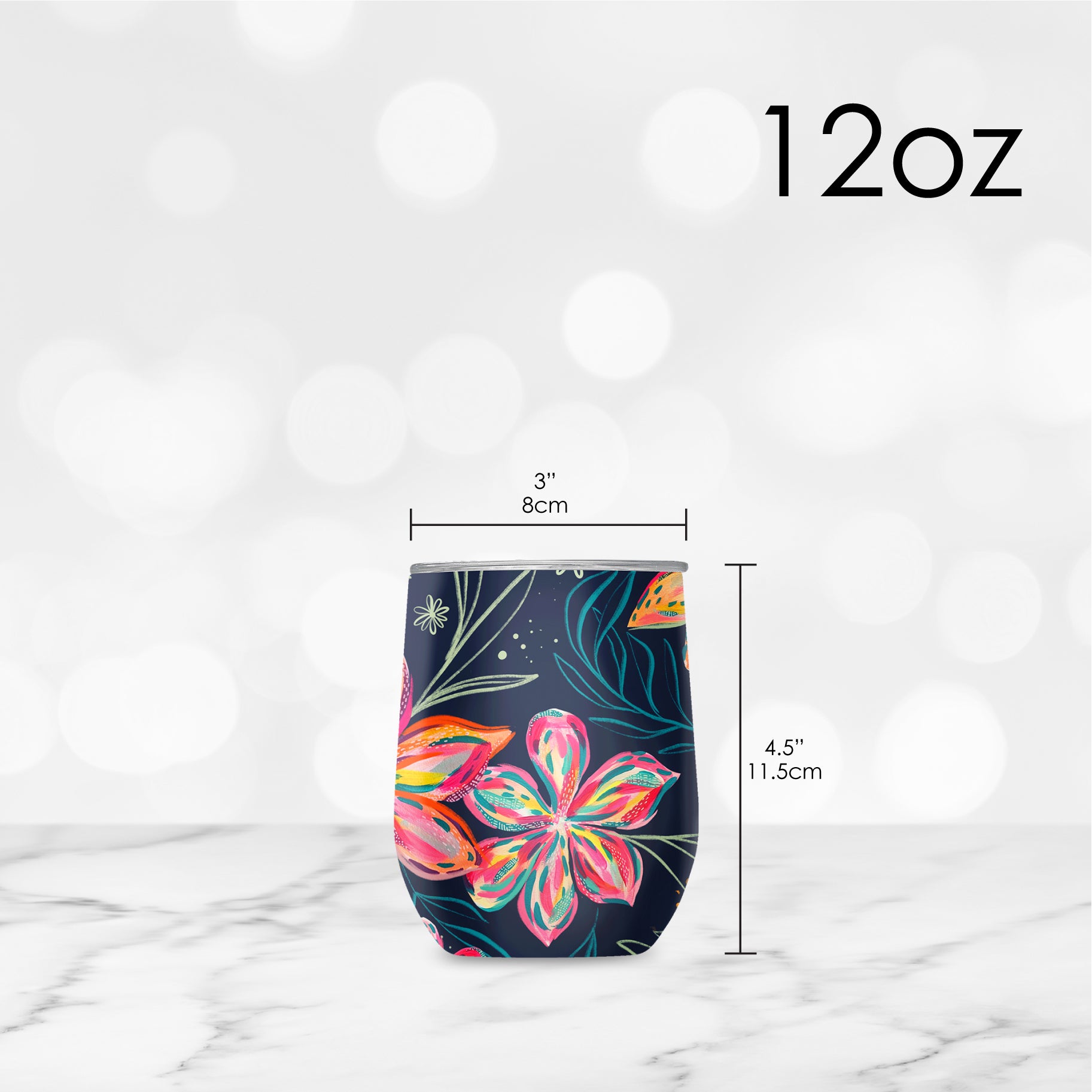 12 oz Stemless Wine Tumbler - EttaVee "Bold Flowers"