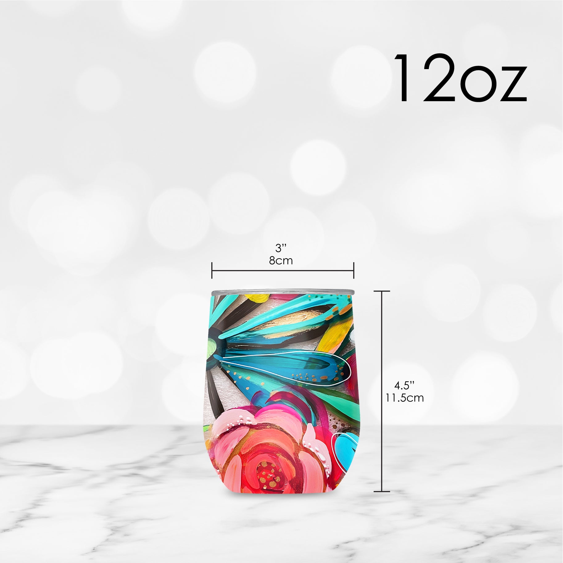12 oz Stemless Wine Tumbler - EttaVee "Flowers On Glass"
