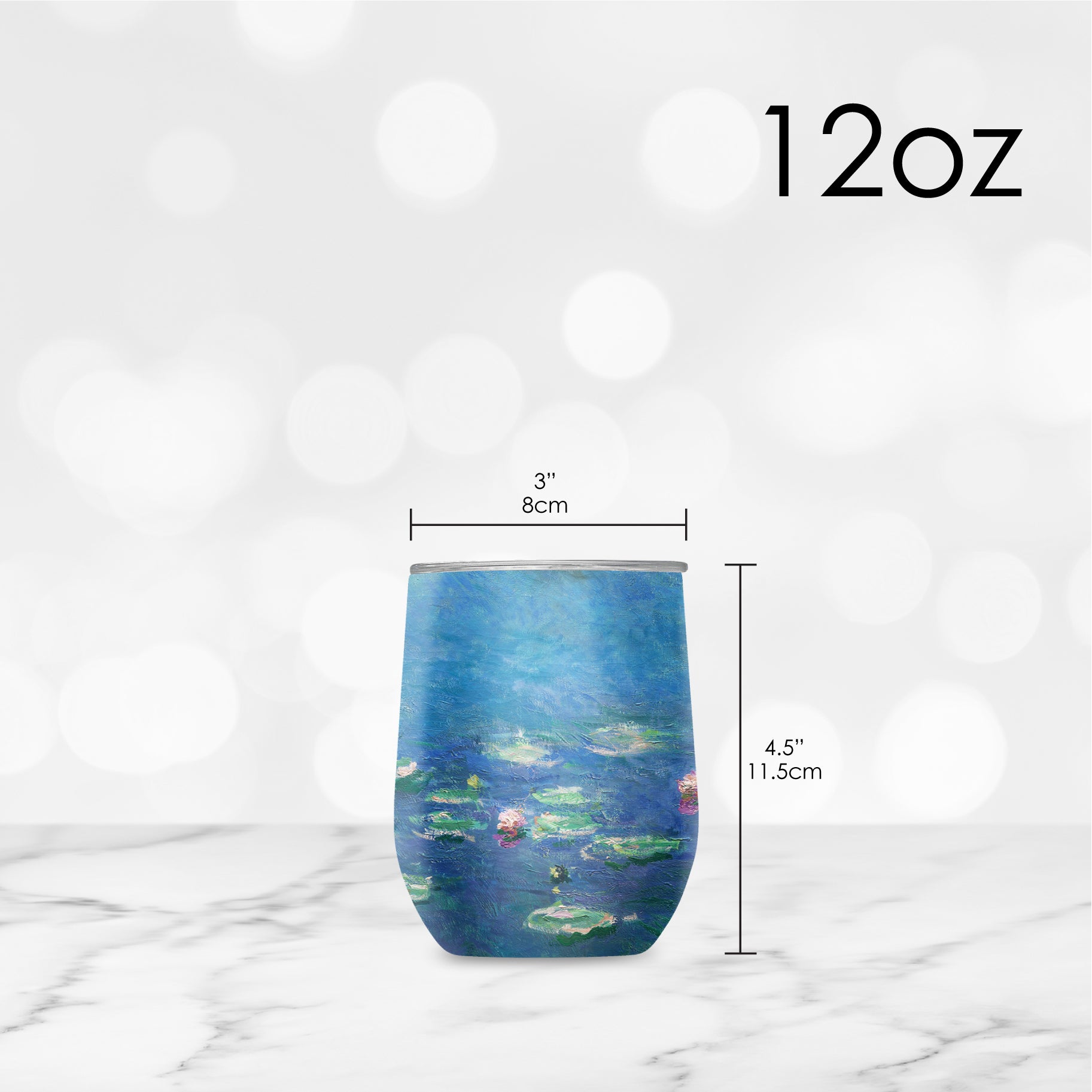 12 oz Stemless Wine Tumbler - Monet "Water Lilies"