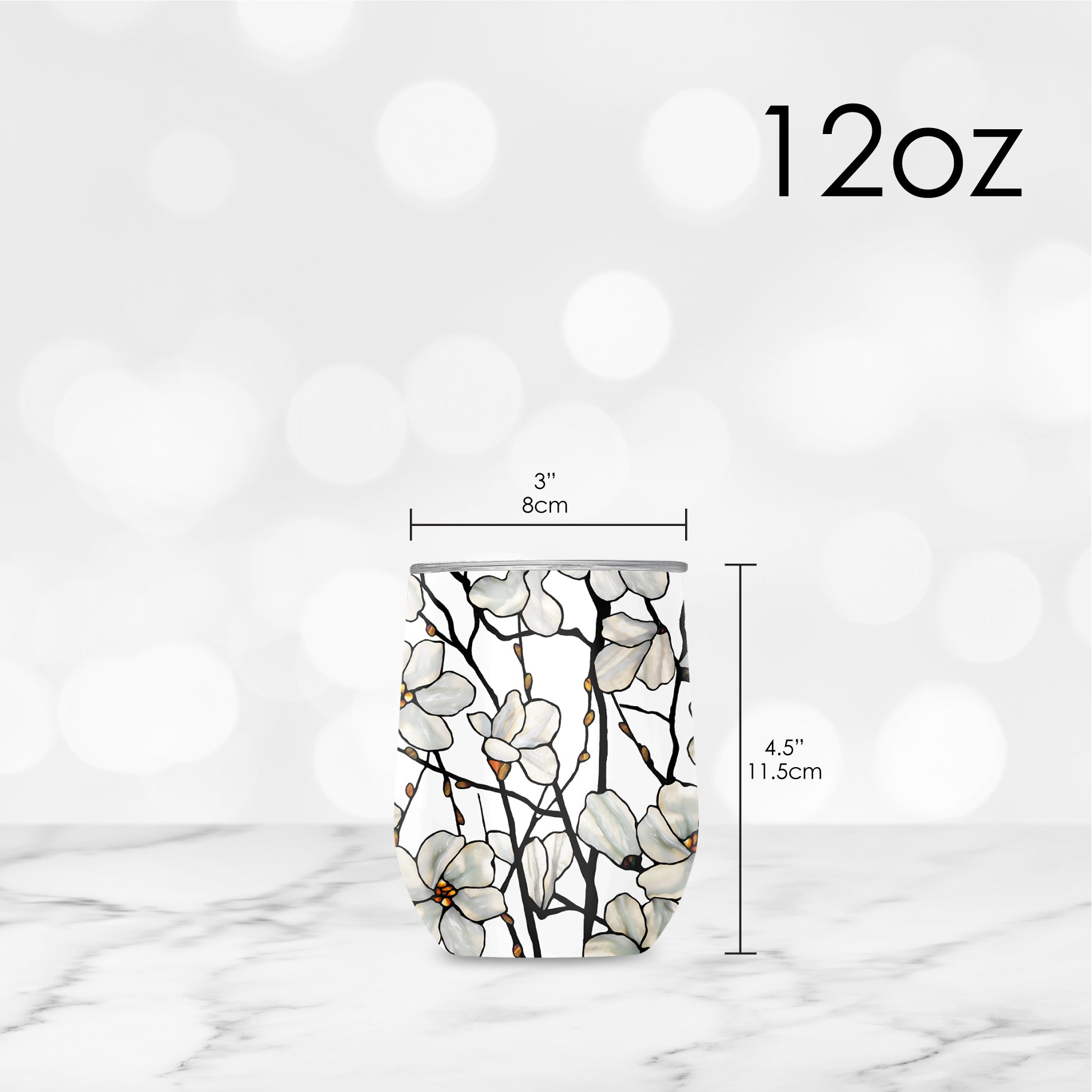 12 oz Stemless Wine Tumbler - Tiffany "Magnolia"