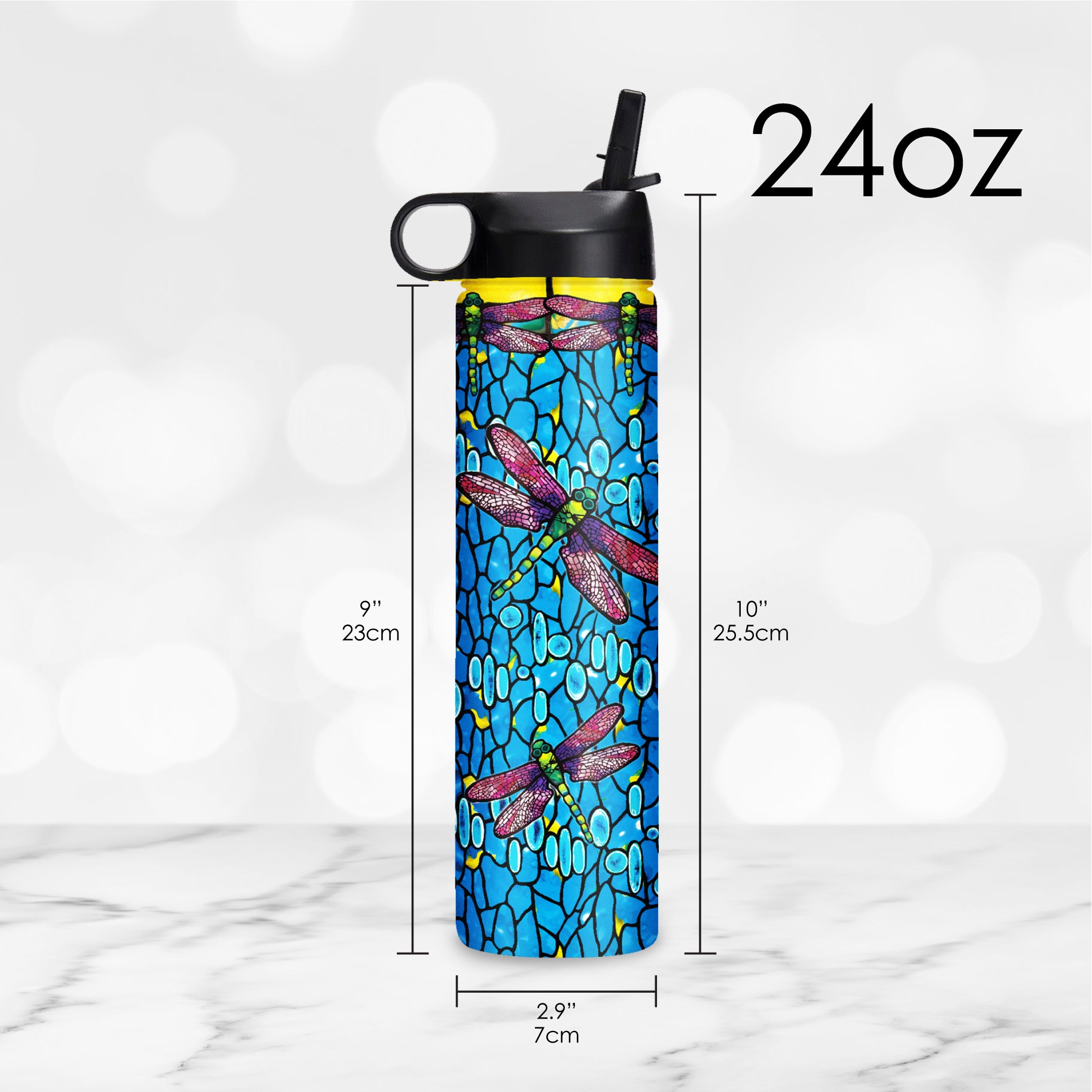 24 oz Water Bottle - Tiffany "Dragonfly" - Purple