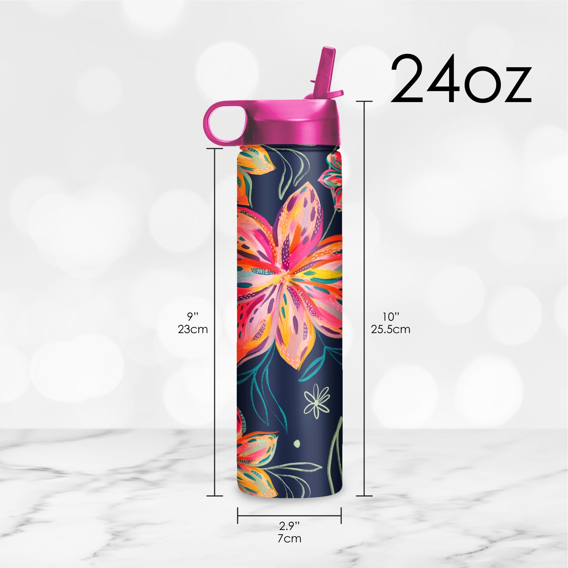 24 oz Water Bottle - EttaVee "Bold Flowers"