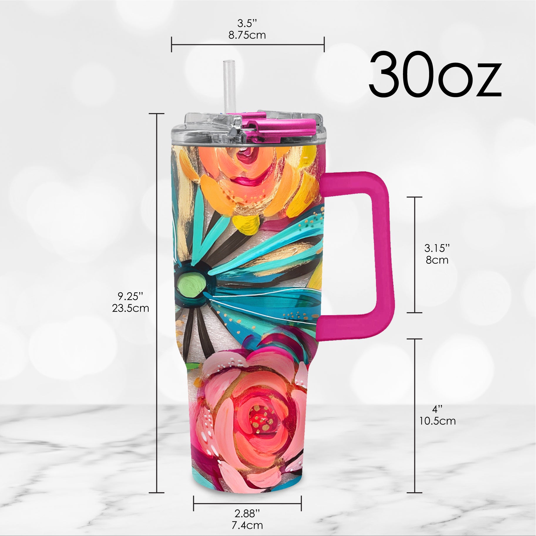 30 oz Tumbler - EttaVee "Flowers On Glass"