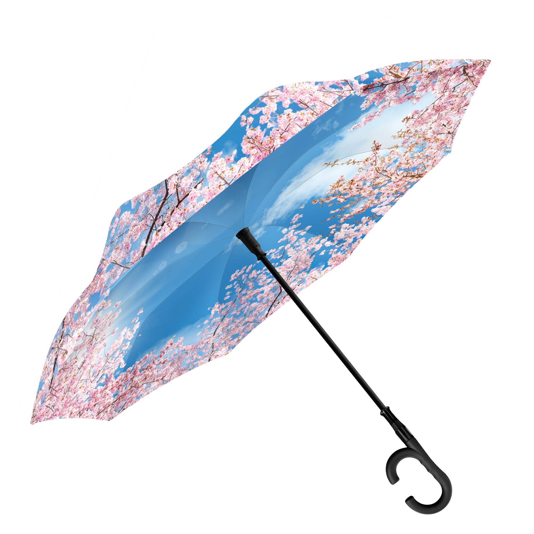 RainCaper Cherry Blossoms Reverse Inverted Umbrella –  Windproof, Hands-Free