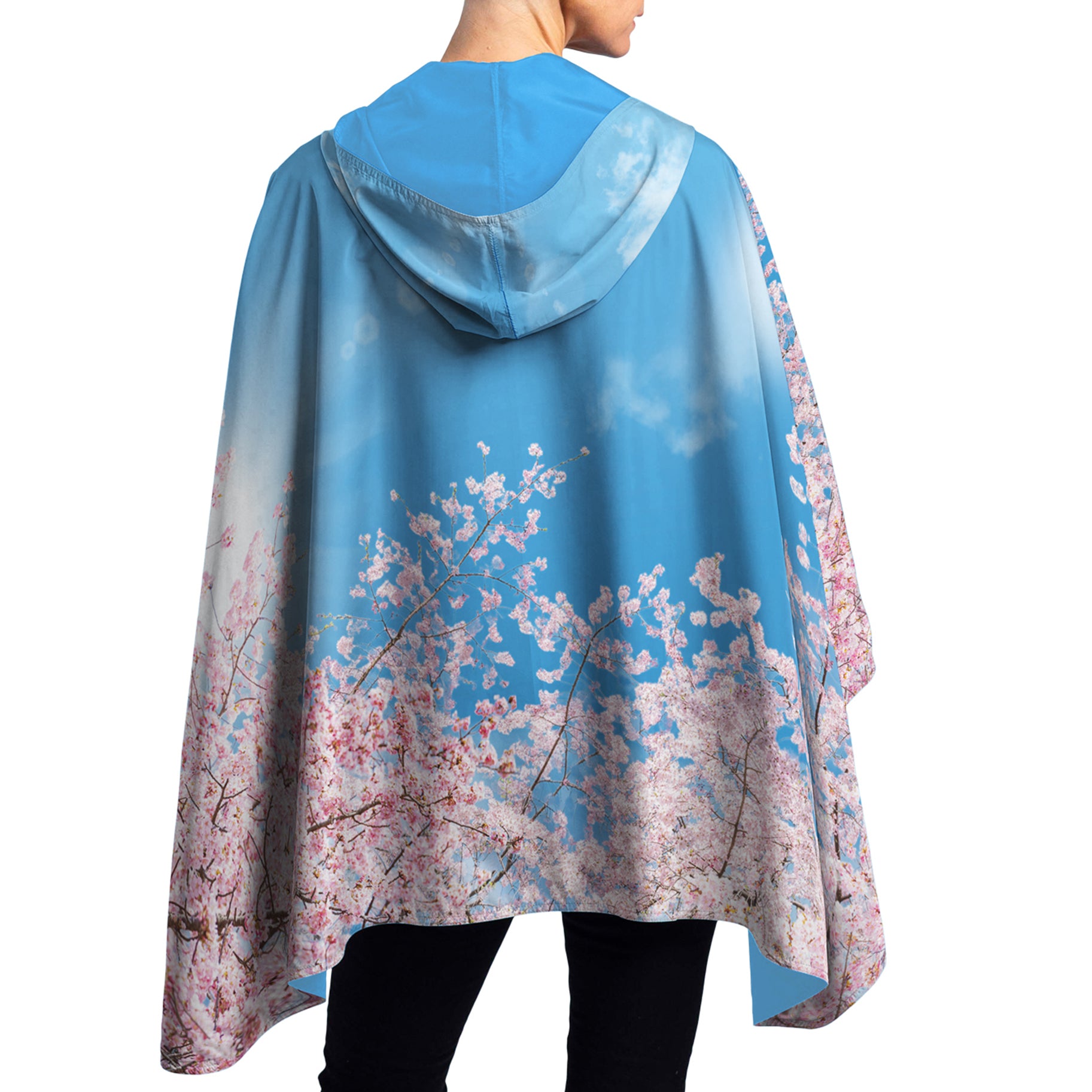 Cherry Blossom Reversible Rain Cape – Lightweight Hooded Poncho