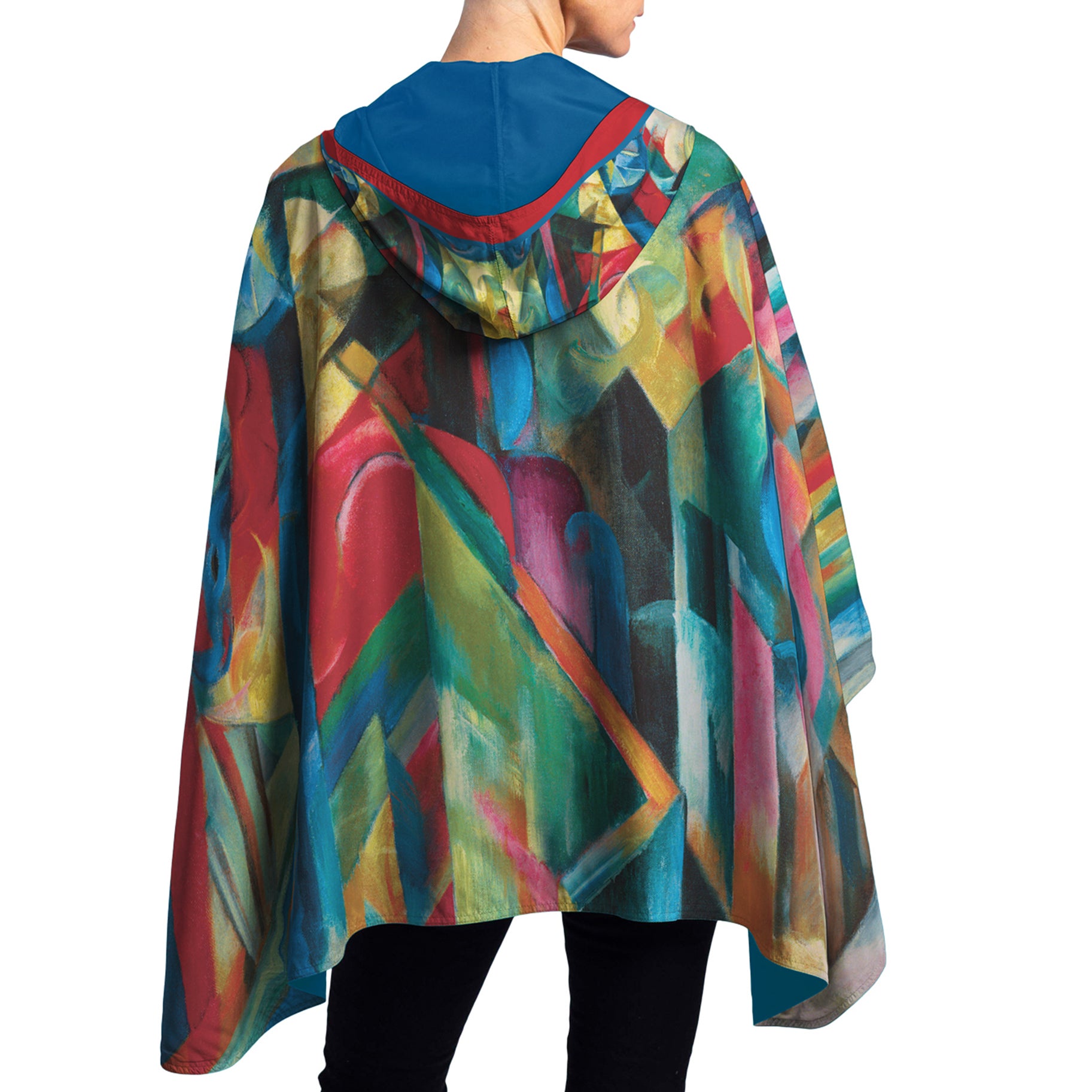 Franz Marc Stables Reversible Rain Cape Poncho – Lightweight Hooded Wrap for Women