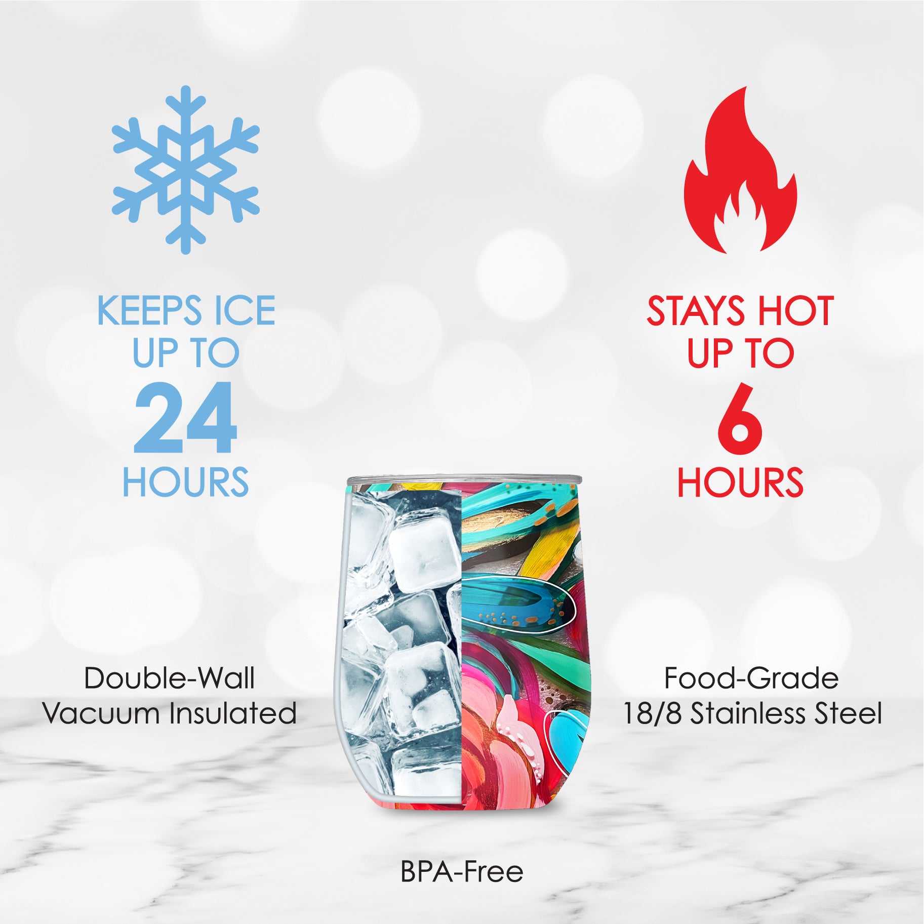 12 oz Stemless Wine Tumbler - EttaVee "Flowers On Glass"