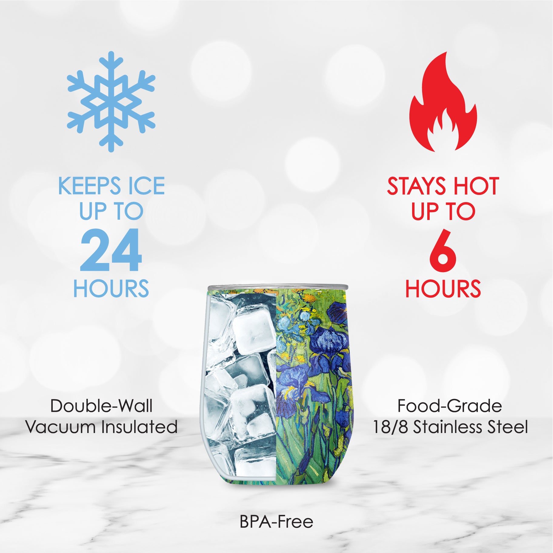 12 oz Stemless Wine Tumbler - van Gogh "Irises"