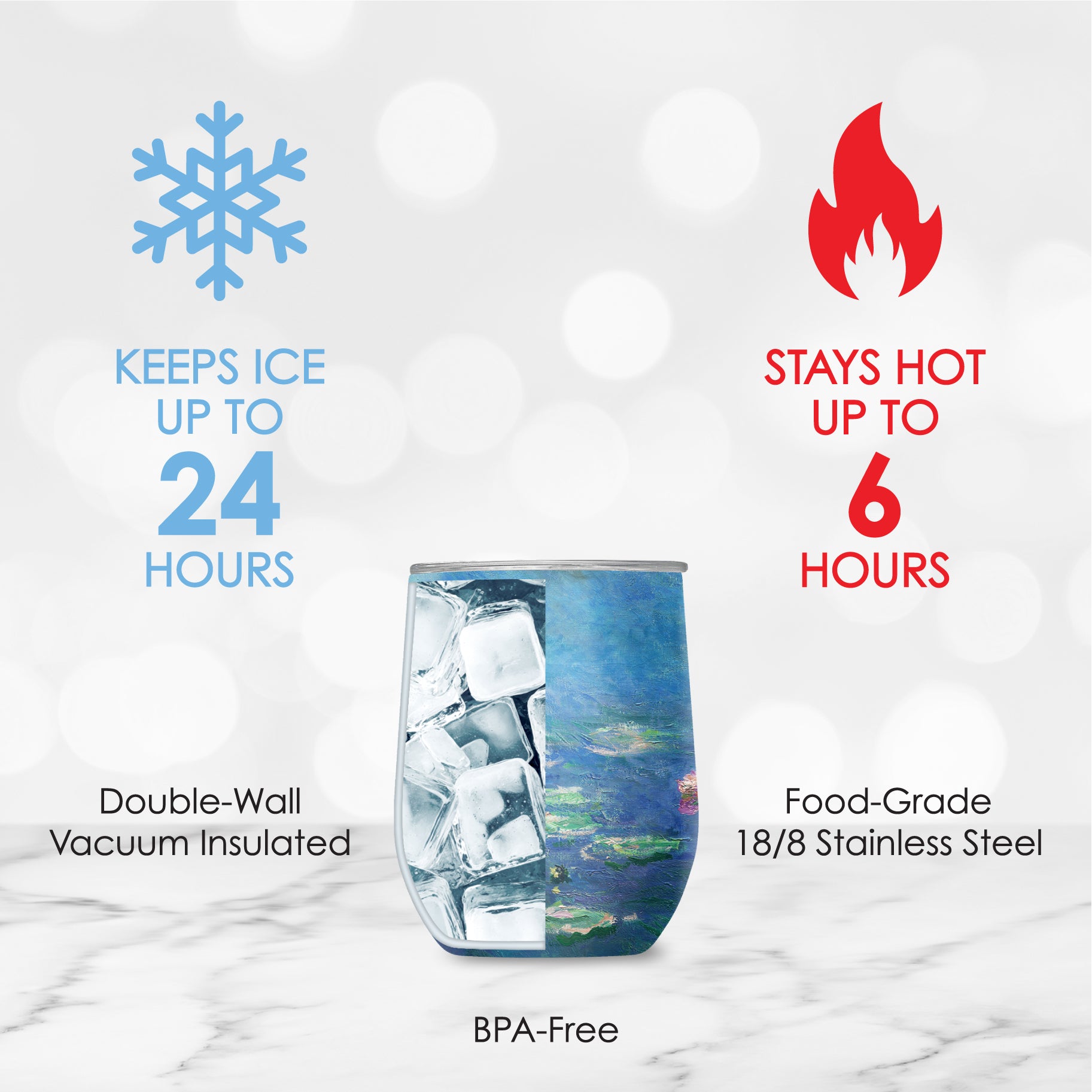 12 oz Stemless Wine Tumbler - Monet "Water Lilies"