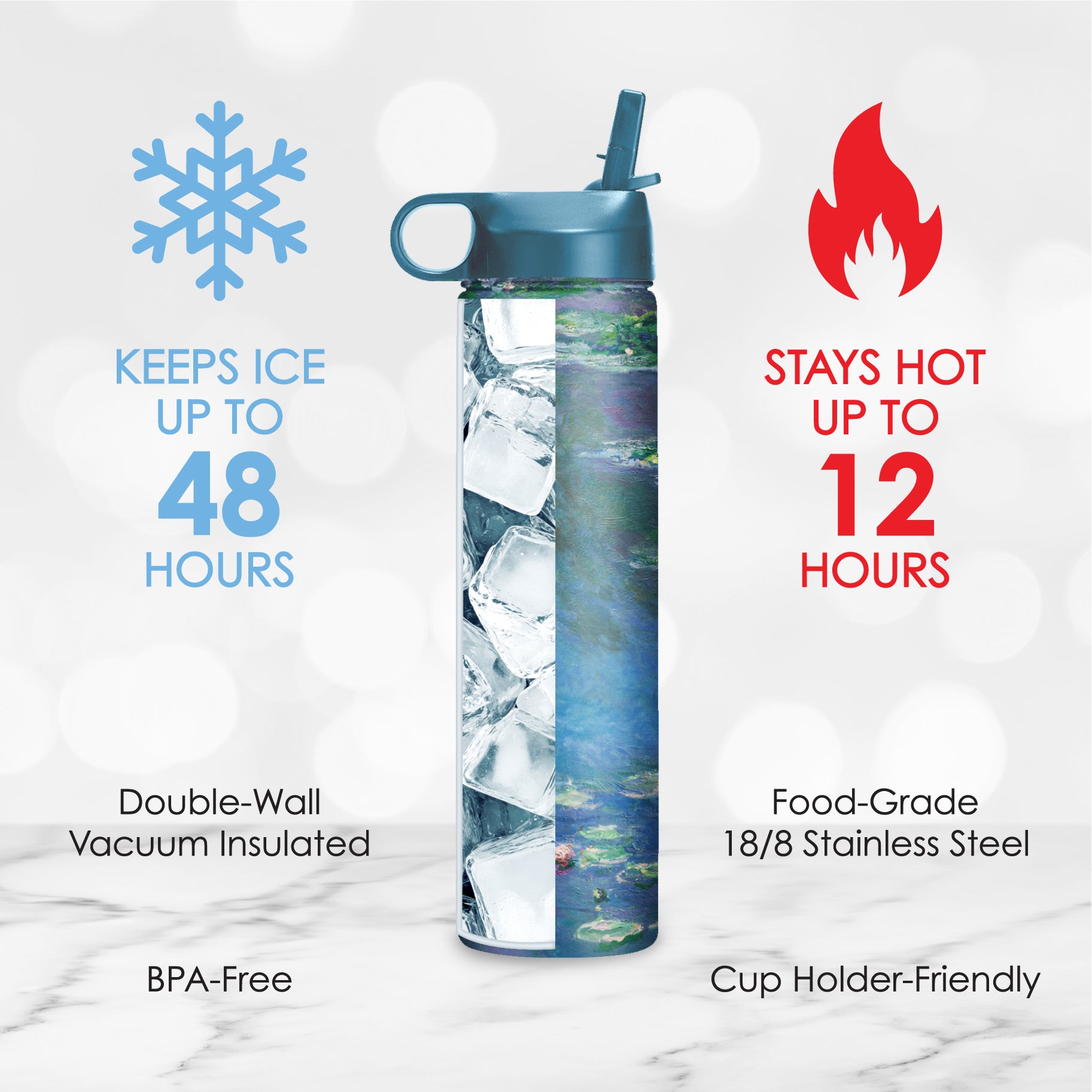 24 oz Water Bottle - Monet "Water Lilies"