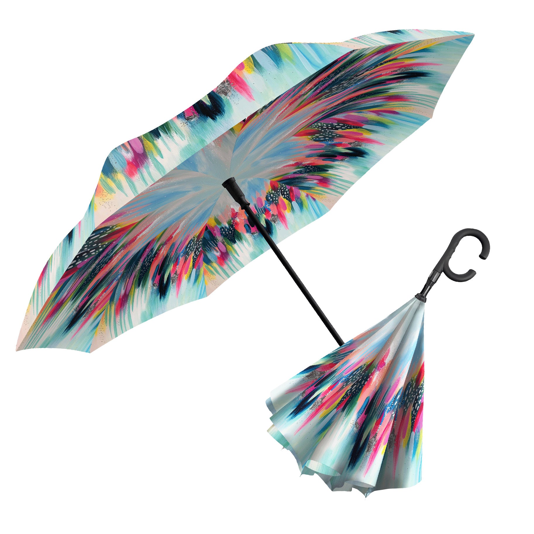 EttaVee Brush Strokes 103 Reverse Inverted Umbrella – Hands-Free, Windproof Design