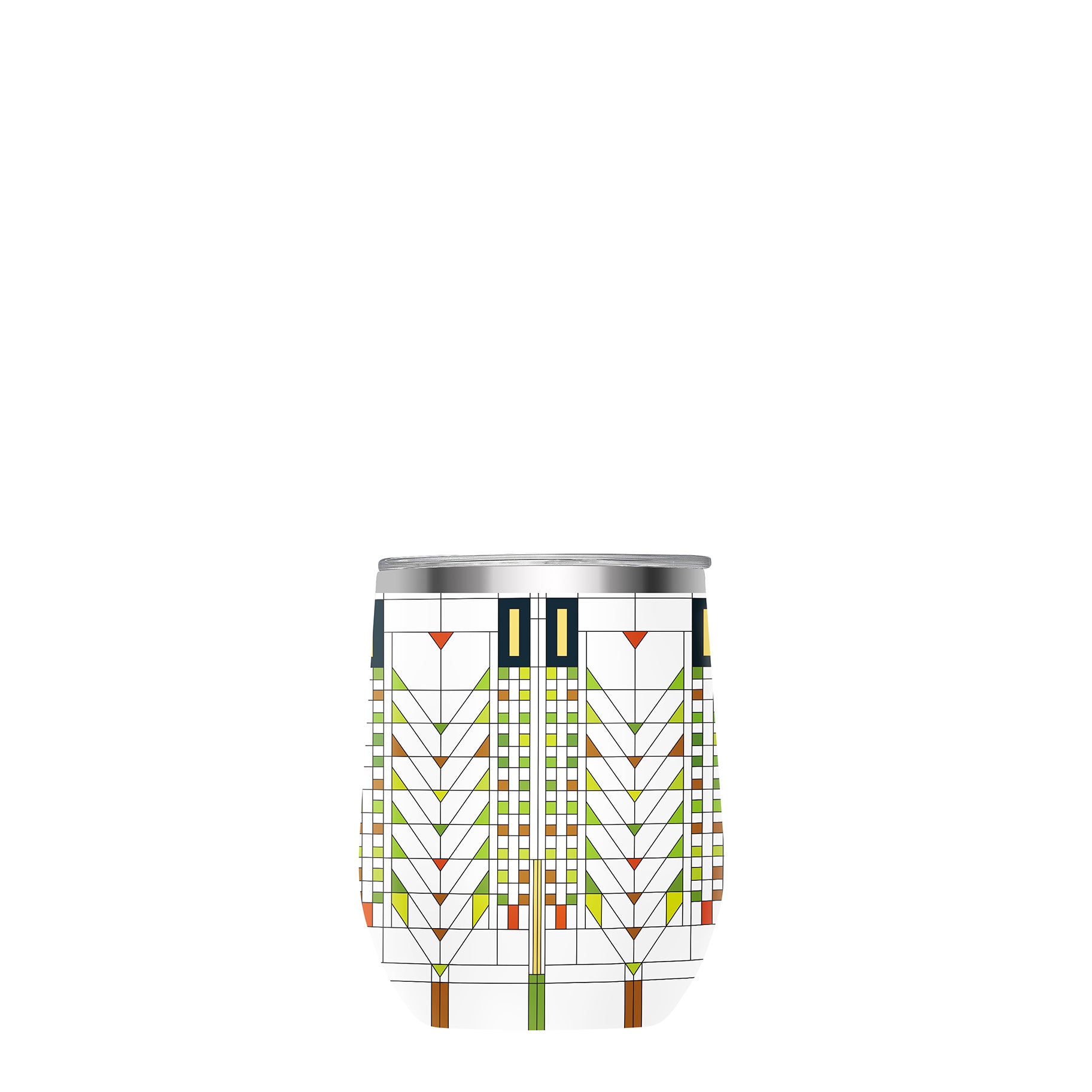 12 oz Stemless Wine Tumbler - Frank Lloyd Wright "Tree of Life" - Silver Rim