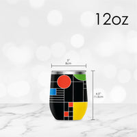 12 oz Stemless Wine Tumbler - Frank Lloyd Wright "Coonley Playhouse" - Silver Rim