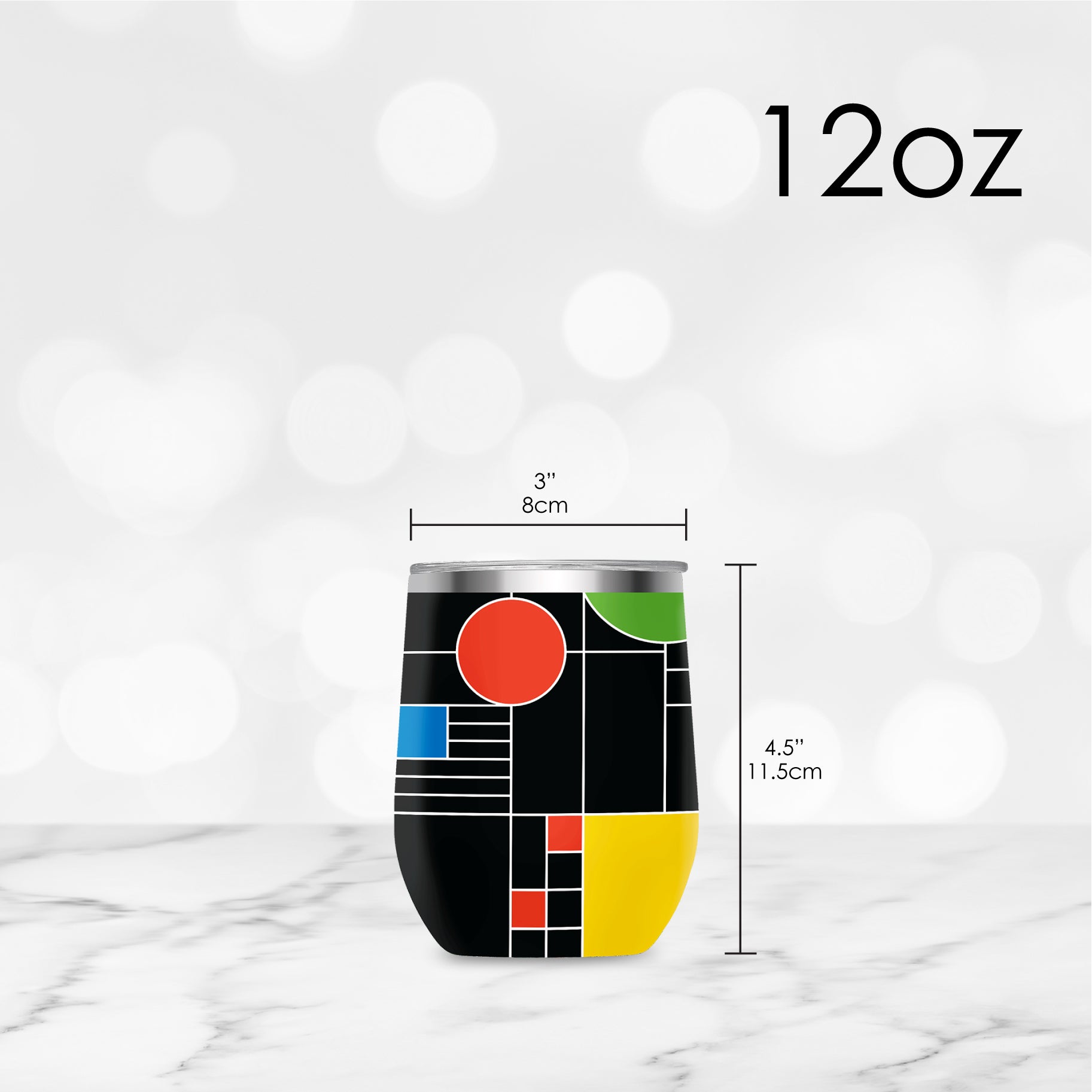 12 oz Stemless Wine Tumbler - Frank Lloyd Wright "Coonley Playhouse" - Silver Rim