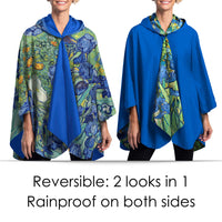 van Gogh Irises Reversible Rain Cape – Lightweight Hooded Wrap for Women