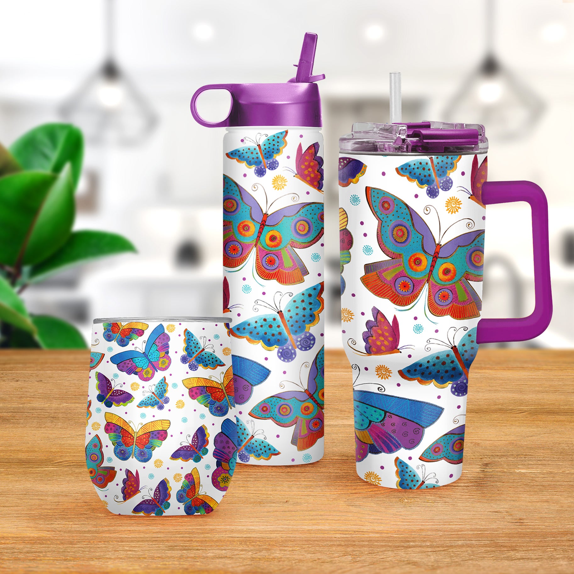 Laurel Burch "Mariposas" Insulated Drinkware Set of 3, 1 per size