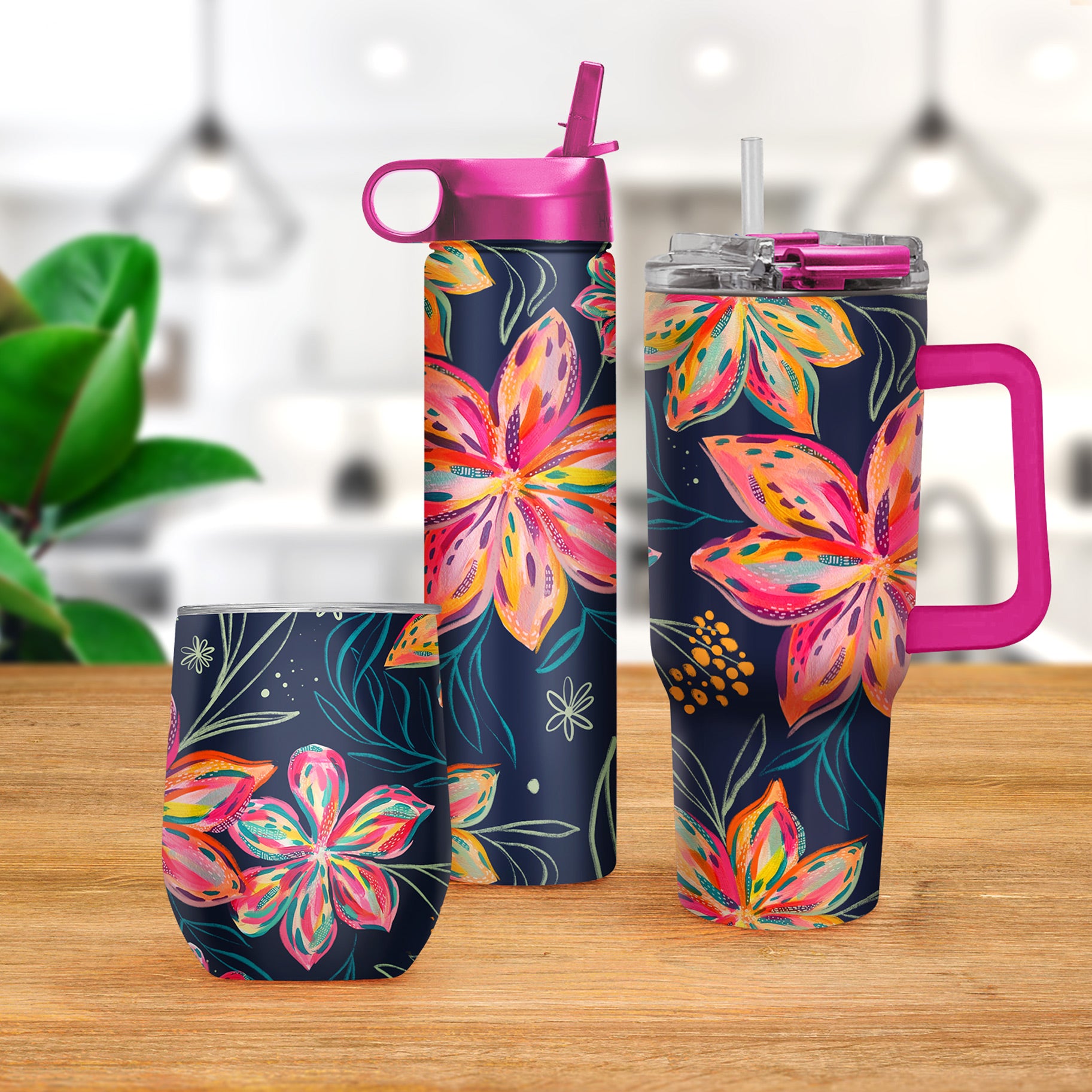 24 oz Water Bottle - EttaVee "Bold Flowers"
