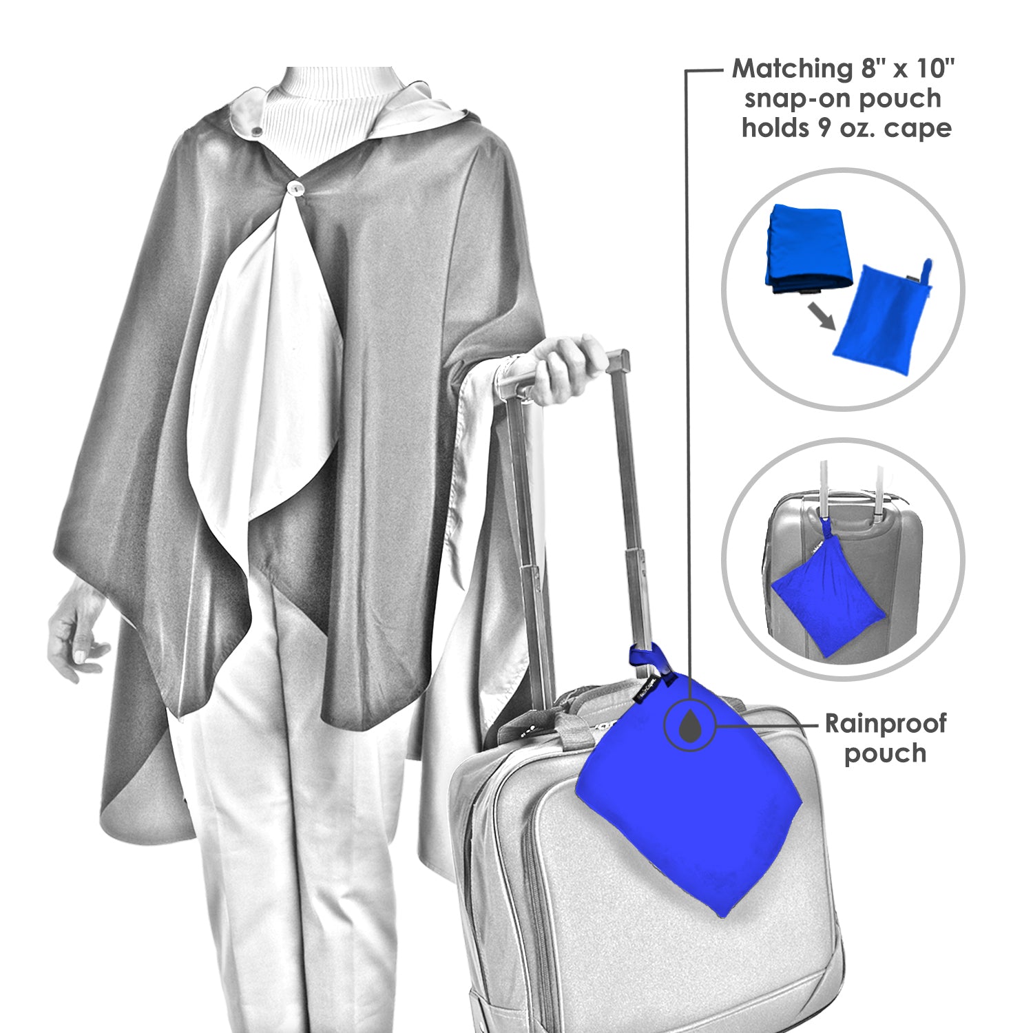 EttaVee "Rainbow Riviera 1" Reversible Rain Cape Poncho – Lightweight Hooded Womens Wrap