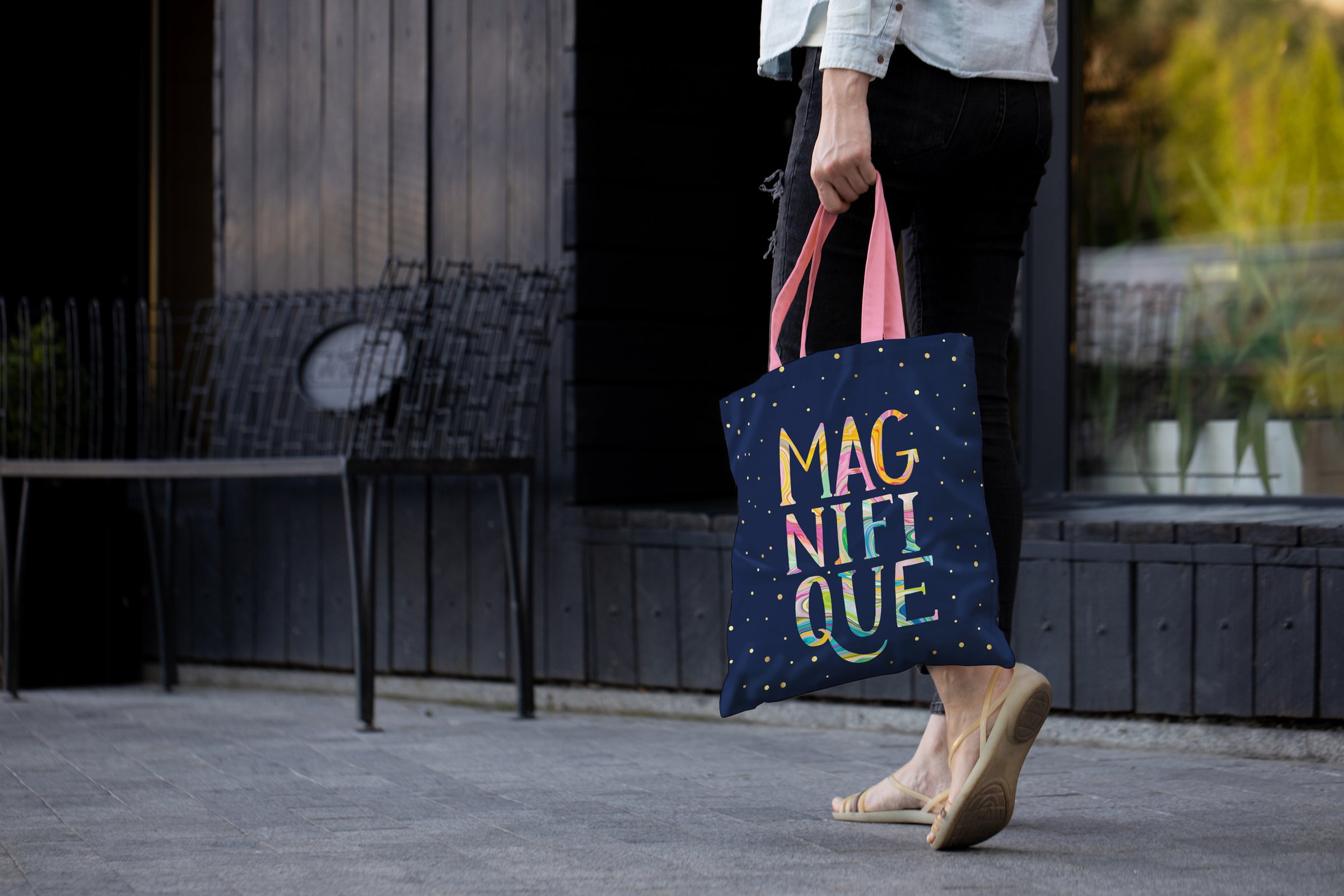 EttaVee Magnifique Canvas Magazine Tote – Slim Vertical Tote Bag