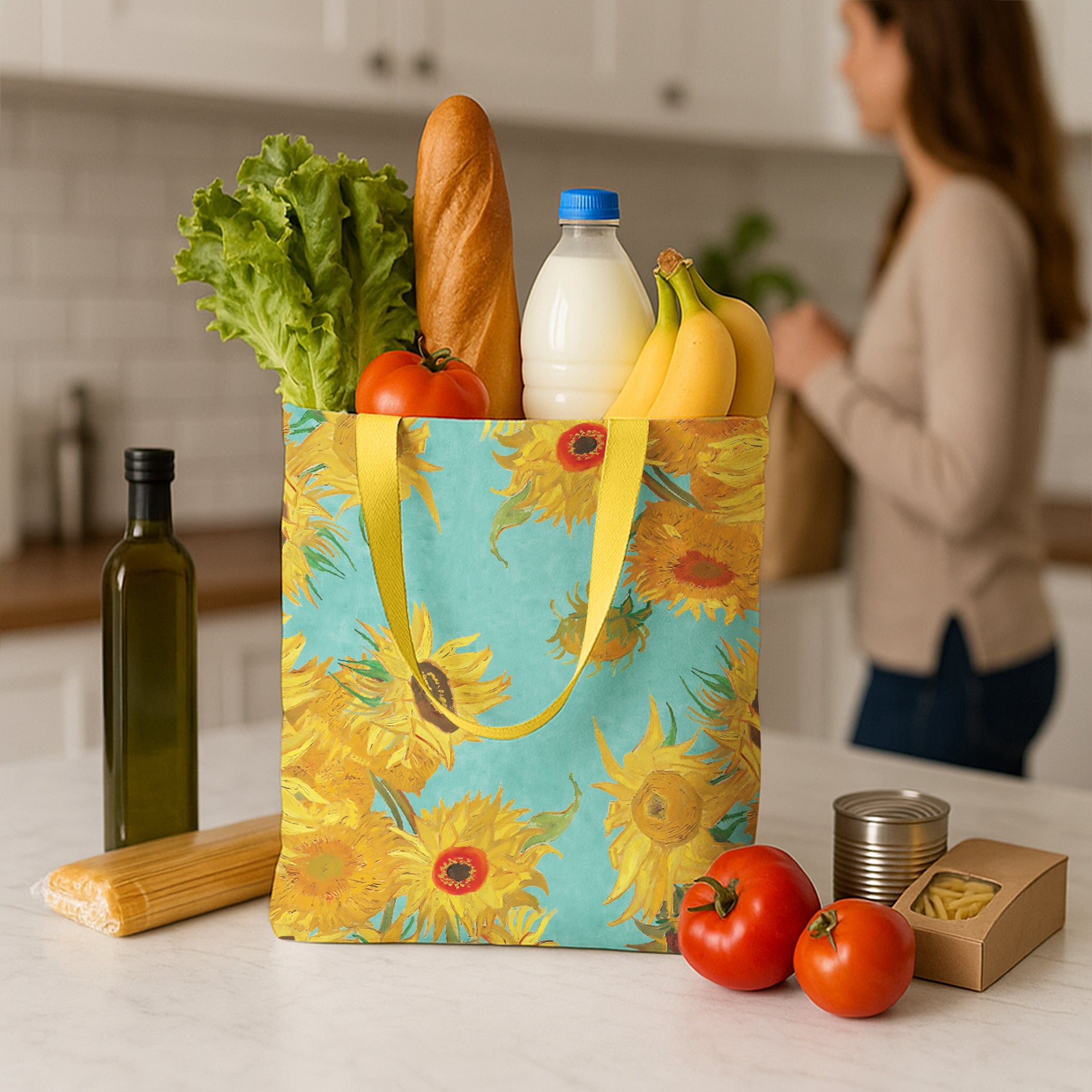 van Gogh Sunflowers Canvas Magazine Tote – Slim Vertical Tote Bag