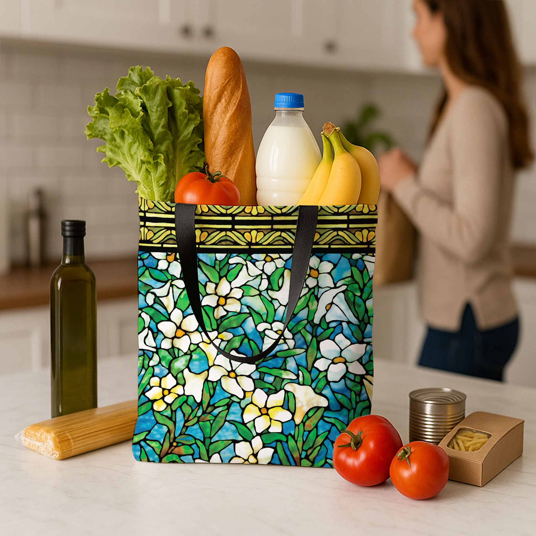 Tiffany Field of Lilies Canvas Magazine Tote – Slim Vertical Tote Bag