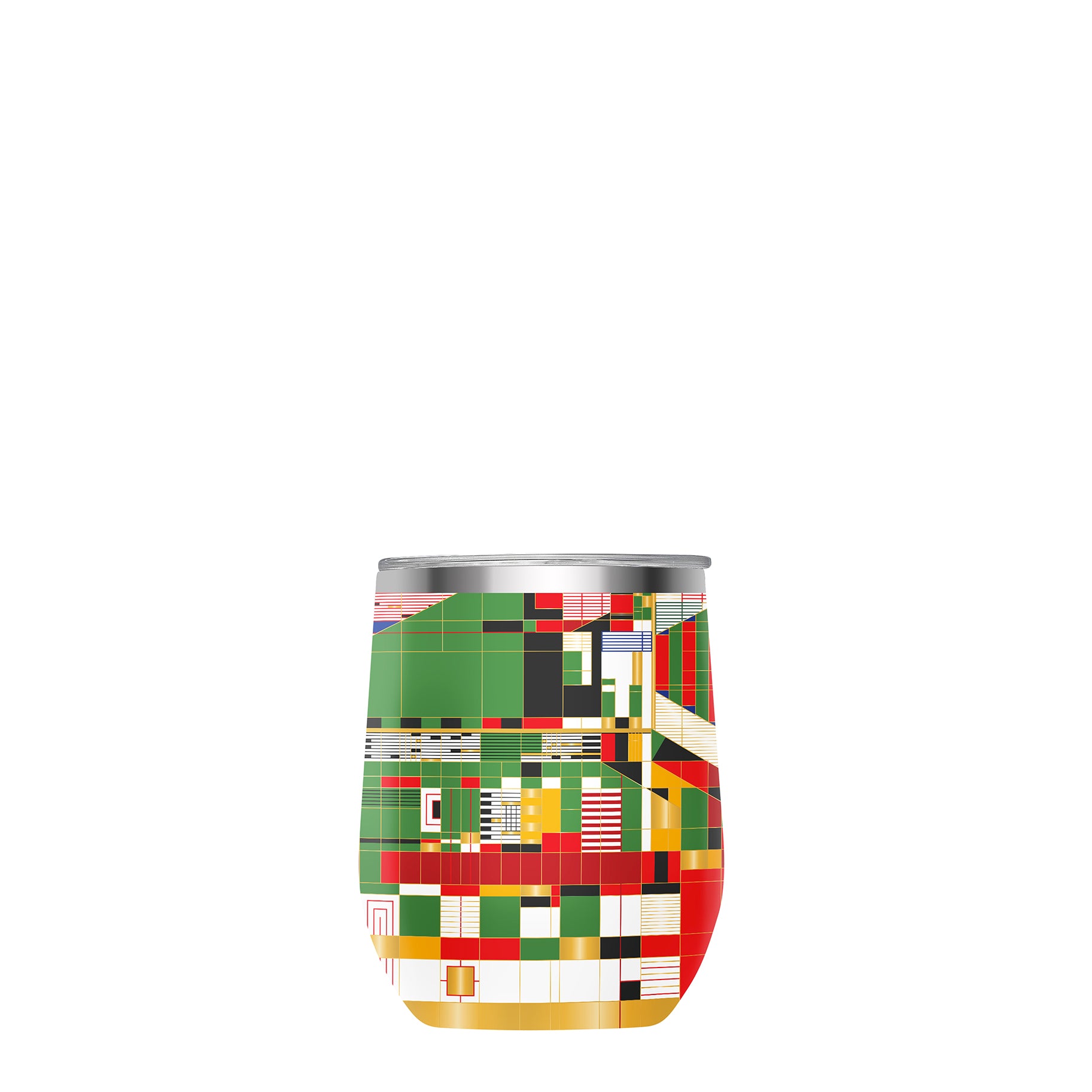 12 oz Stemless Wine Tumbler - Frank Lloyd Wright "Hillside Curtain" - Silver Rim