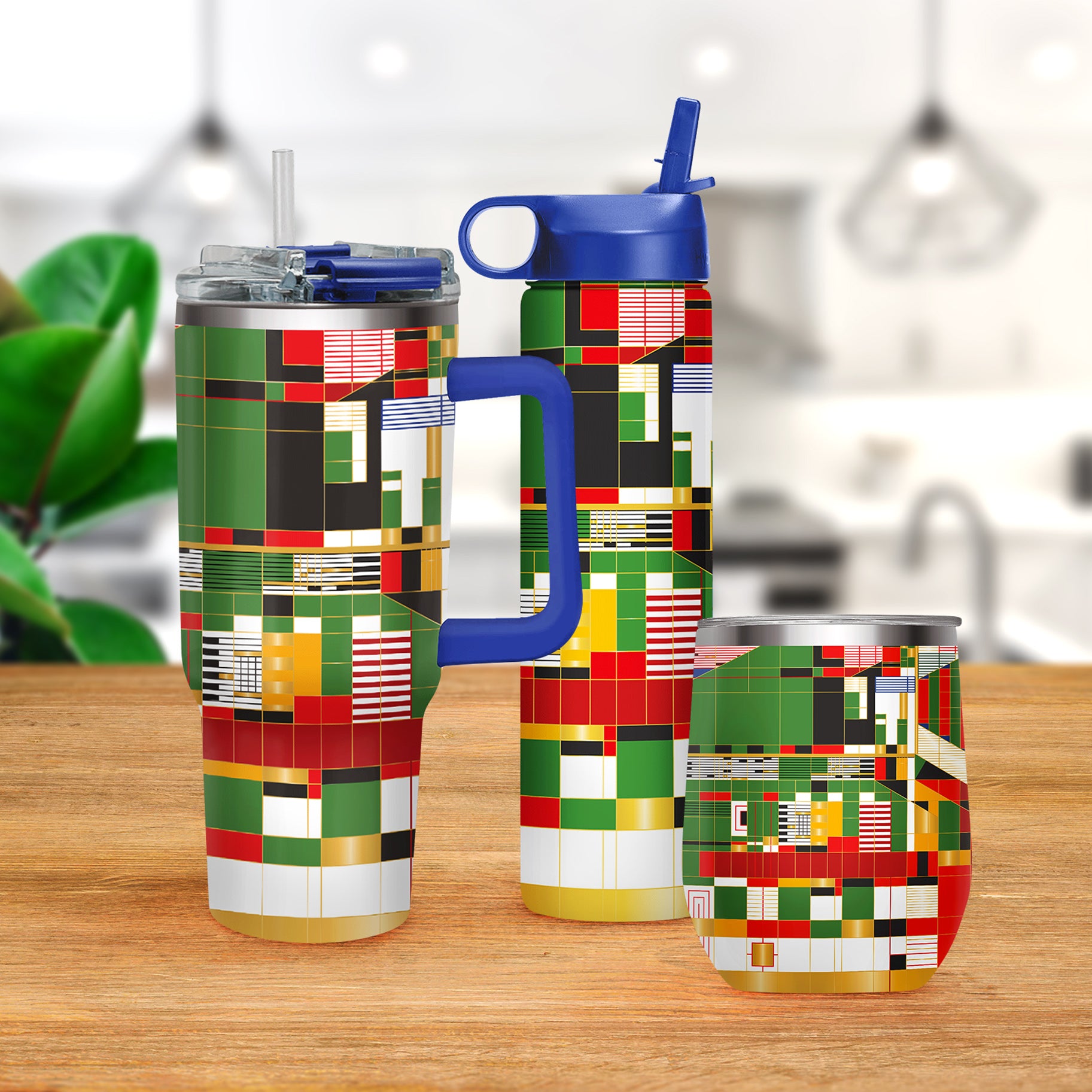 Frank Lloyd Wright "Hillside Curtain" Insulated Drinkware Set of 3, 1 per size