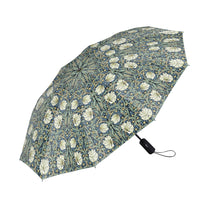 William Morris "Pimpernel" Blue/Green Travel Umbrella – Compact, One-Touch Open & Close