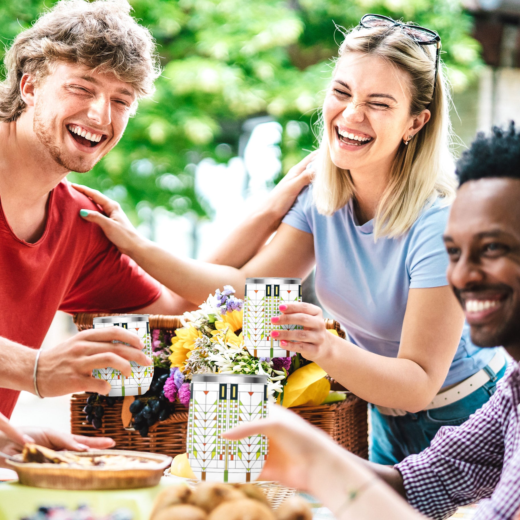 12 oz Stemless Wine Tumbler - Frank Lloyd Wright "Tree of Life" - Silver Rim