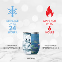 12 oz Stemless Wine Tumbler - Monet "Water Lilies" - Silver Rim