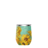 12 oz Stemless Wine Tumbler - van Gogh "Sunflowers" - Silver Rim