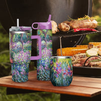 12 oz Stemless Wine Tumbler - Monet "Garden at Giverny" - Silver Rim