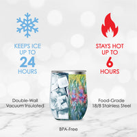 12 oz Stemless Wine Tumbler - Monet "Garden at Giverny" - Silver Rim