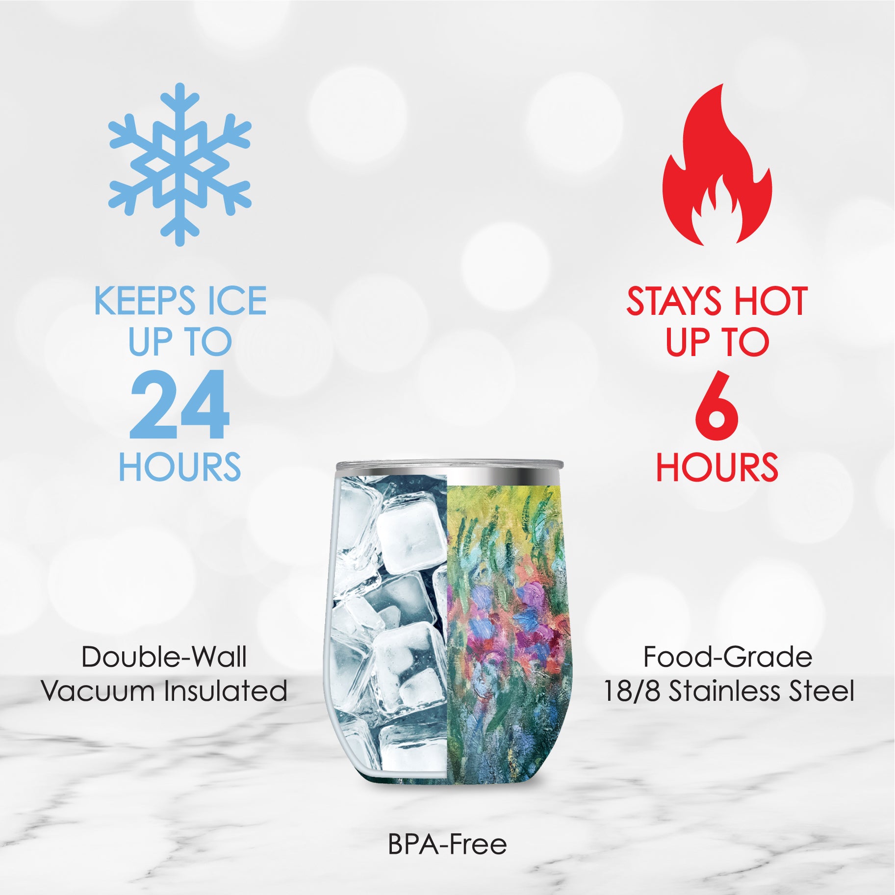 12 oz Stemless Wine Tumbler - Monet "Garden at Giverny" - Silver Rim