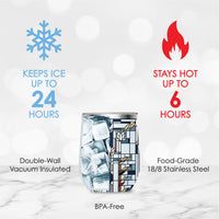 12 oz Stemless Wine Tumbler - Frank Lloyd Wright "Waterlilies" - Silver Rim