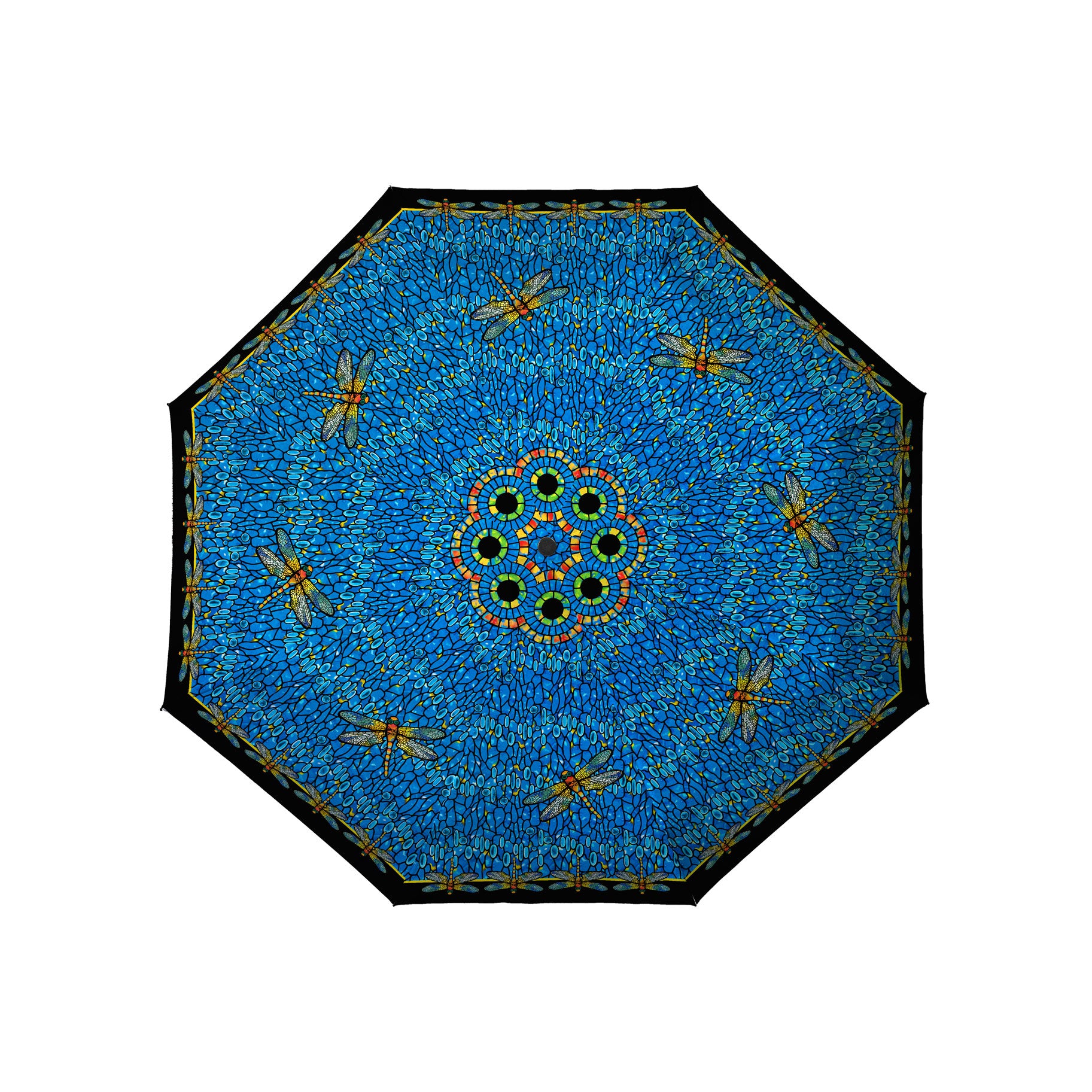 Tiffany Dragonfly (Multi) Folding Travel Umbrella – Compact, One-Touch Open & Close