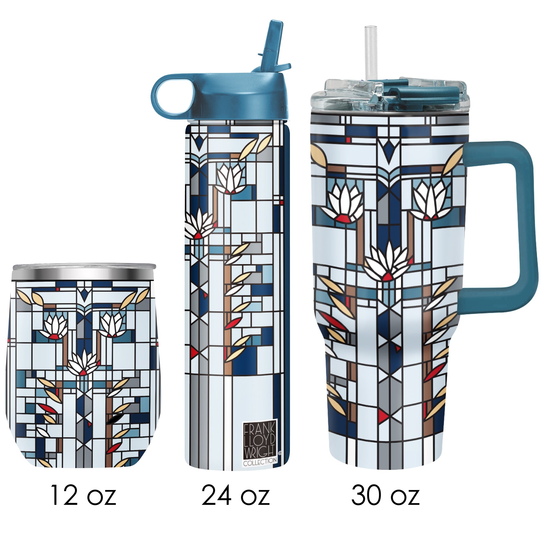 Frank Lloyd Wright "Waterlilies" Insulated Drinkware Set of 3, 1 per size