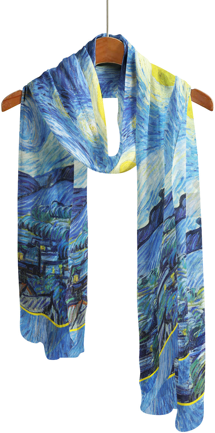 van Gogh Starry Night Silky-soft Polyester Sheer Long Scarf Feels like Silk
