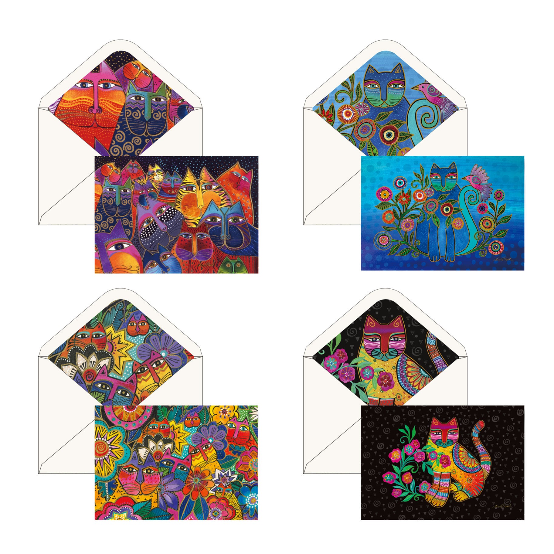 Note Cards - Laurel Burch Cats - Box of 16 Cards & Envelopes