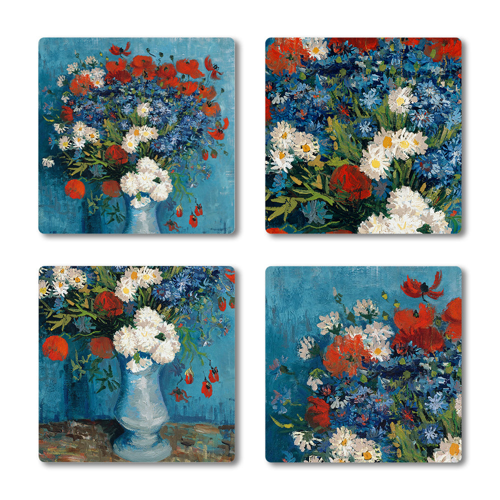 van Gogh Cornflowers & Poppies Ceramic Coaster Set
