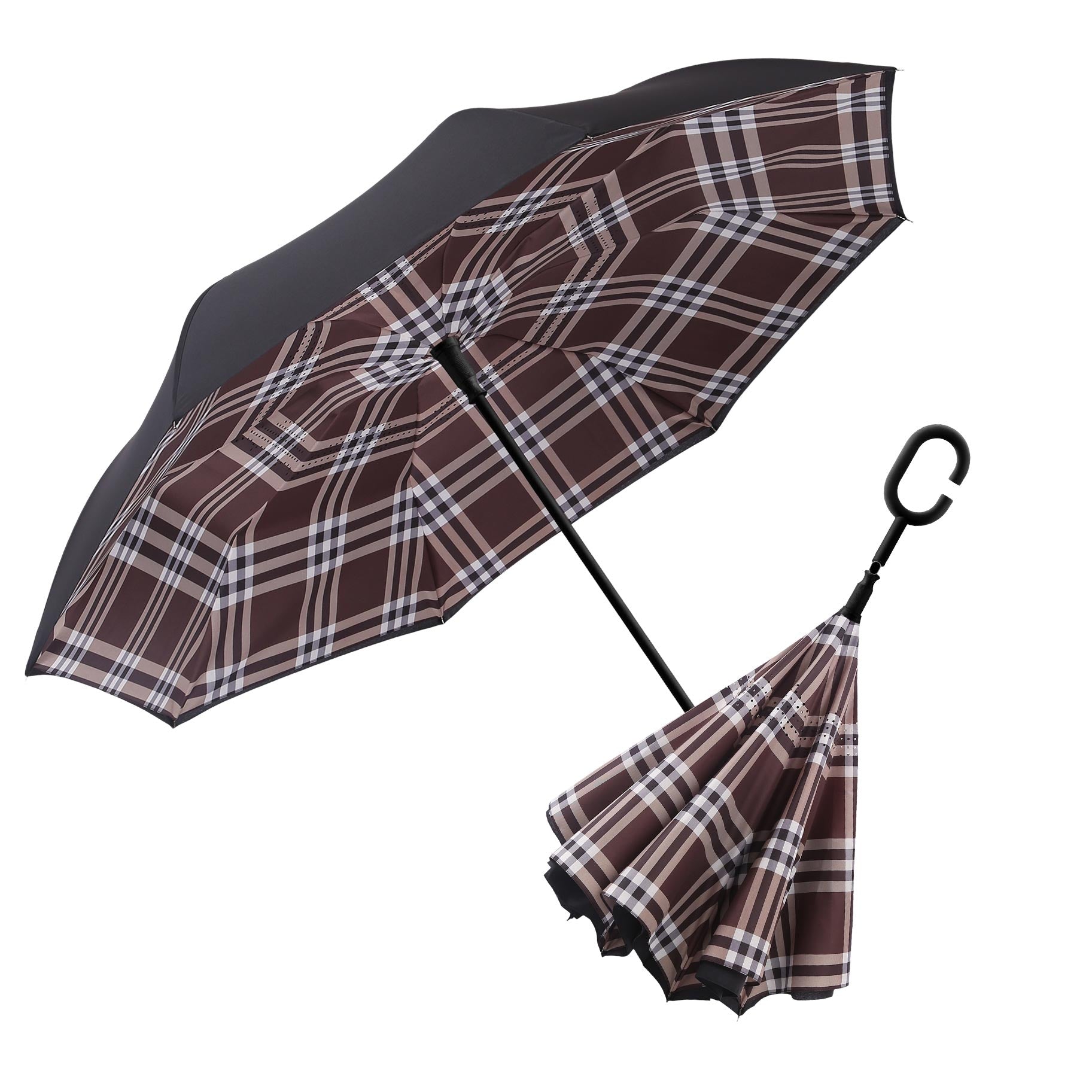 Black Coco Plaid Reverse Umbrella