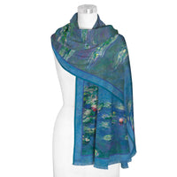 Monet Water Lilies Silk Blend Shawl – Lightweight Dressy Wrap for Women
