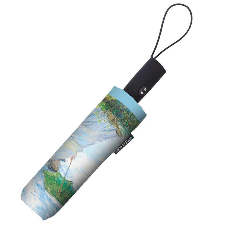 Monet Woman With Parasol Travel Umbrella – Compact, One-Touch Open & Close