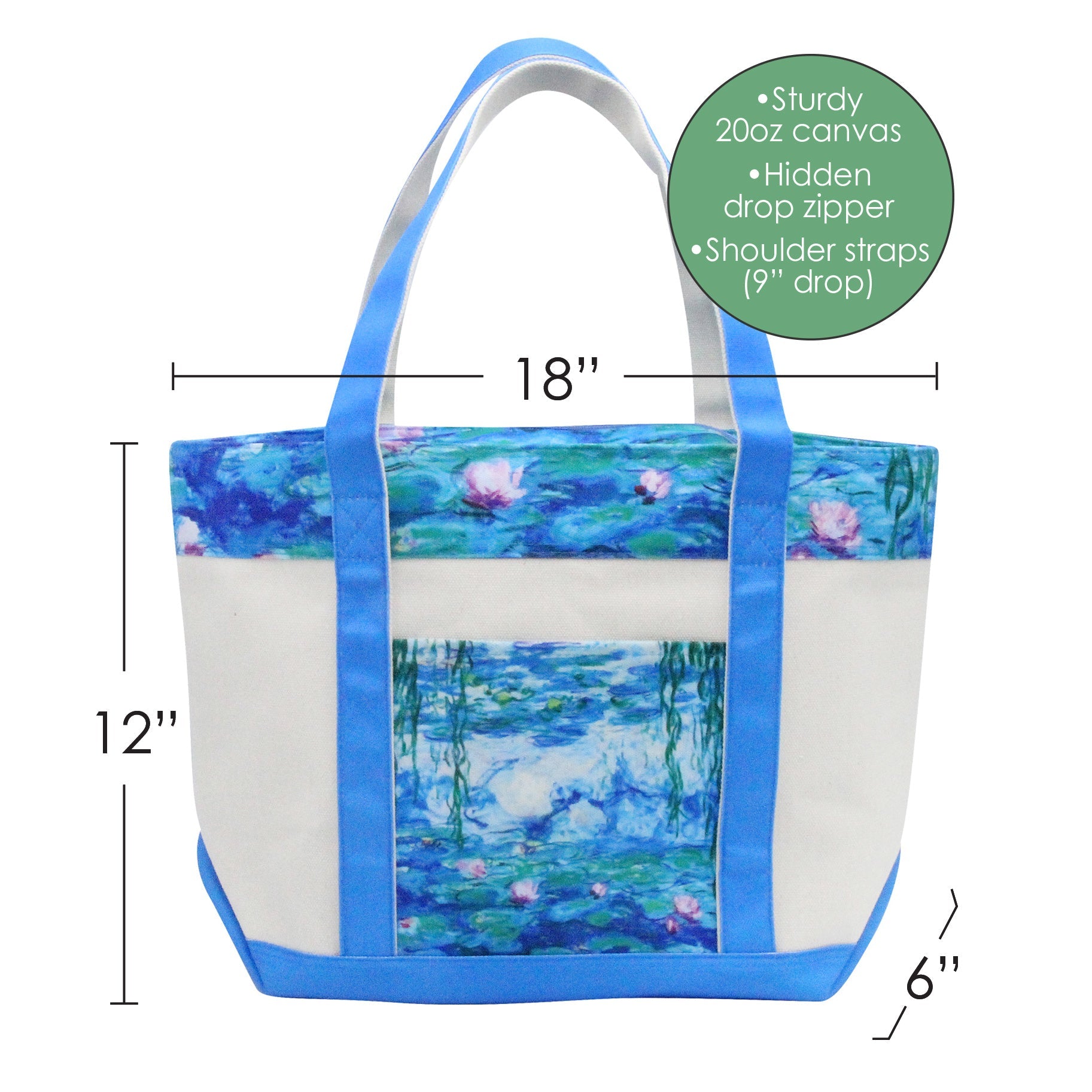 Monet's Nymphéas Large Shoulder Strap Canvas Boat Tote