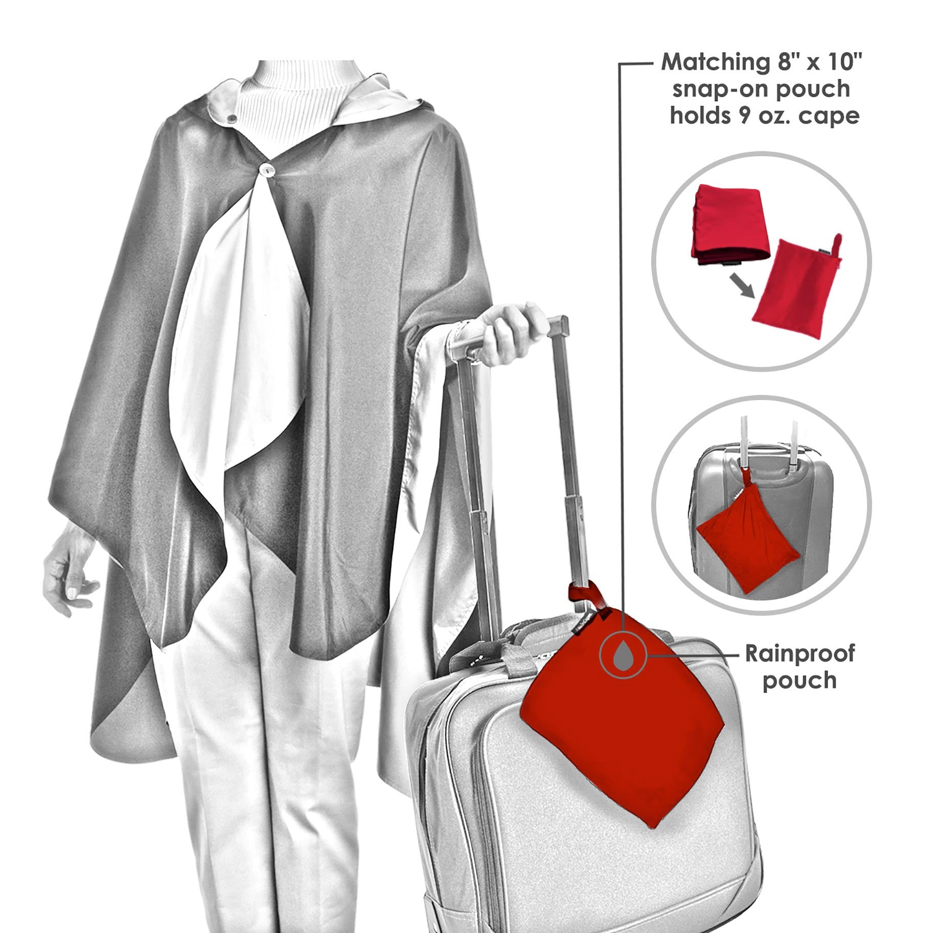 Crimson & Black/White Houndstooth Rain Cape – Lightweight Women's